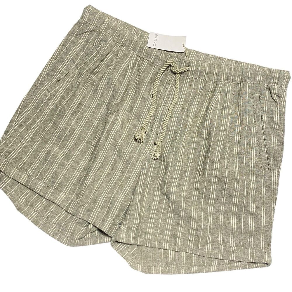 NEW Esmara LINEN BLEND Striped SIZE 16 Cuffed Shorts Elastic Waist Drawstring